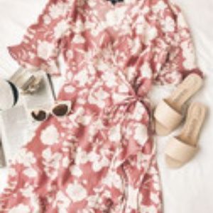 WILD WINDS PINK FLORAL PRINT HIGH-LOW WRAP DRESS